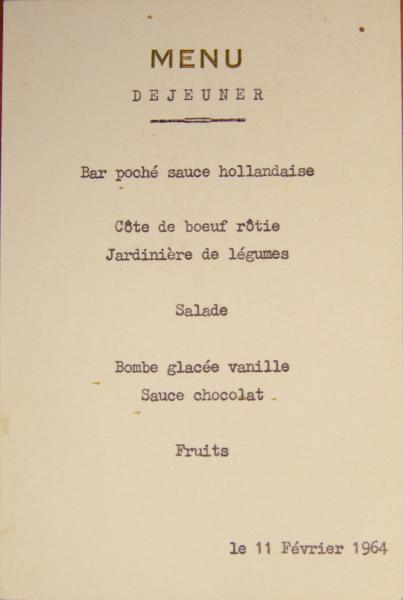Menu de déjeuner : Matignon, 11 février 1964