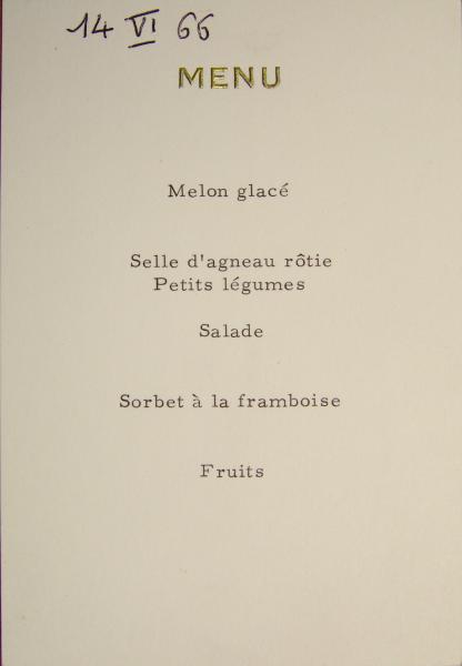 Menu de déjeuner : Matignon, 14 juin 1966