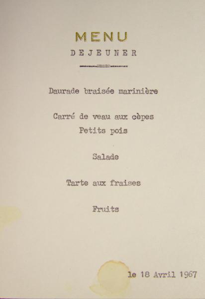 Menu de déjeuner : Matignon, 17 avril 1967