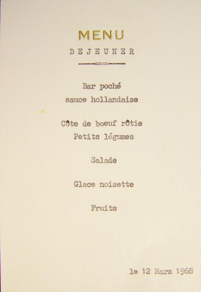 Menu de déjeuner : Matignon, 13 mars 1968
