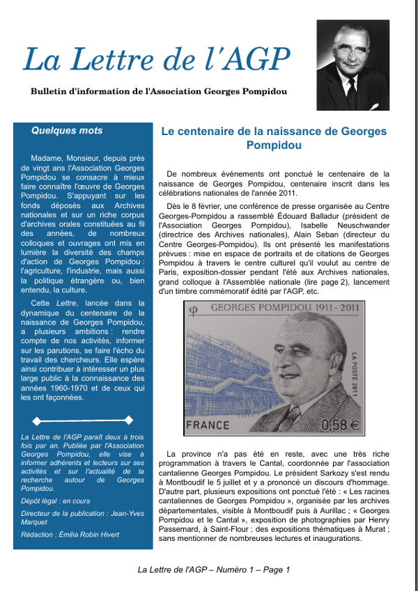 Lettre no 1 (printemps 2012)