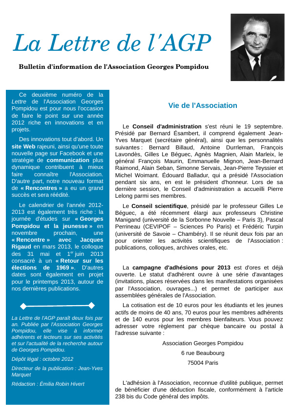 Lettre de l'IGP no 2 (automne 2012)