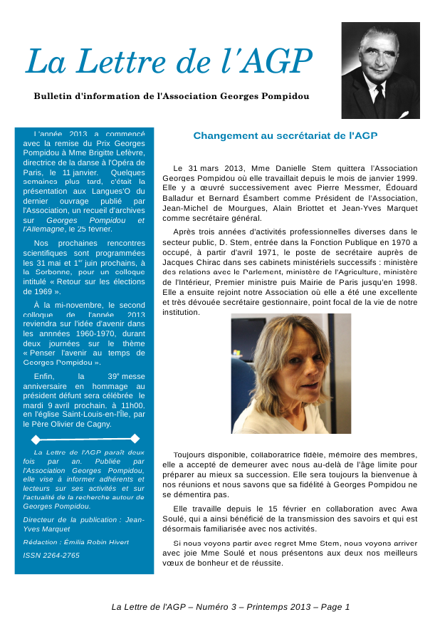 Lettre de l'IGP,  no 3 (printemps 2013)