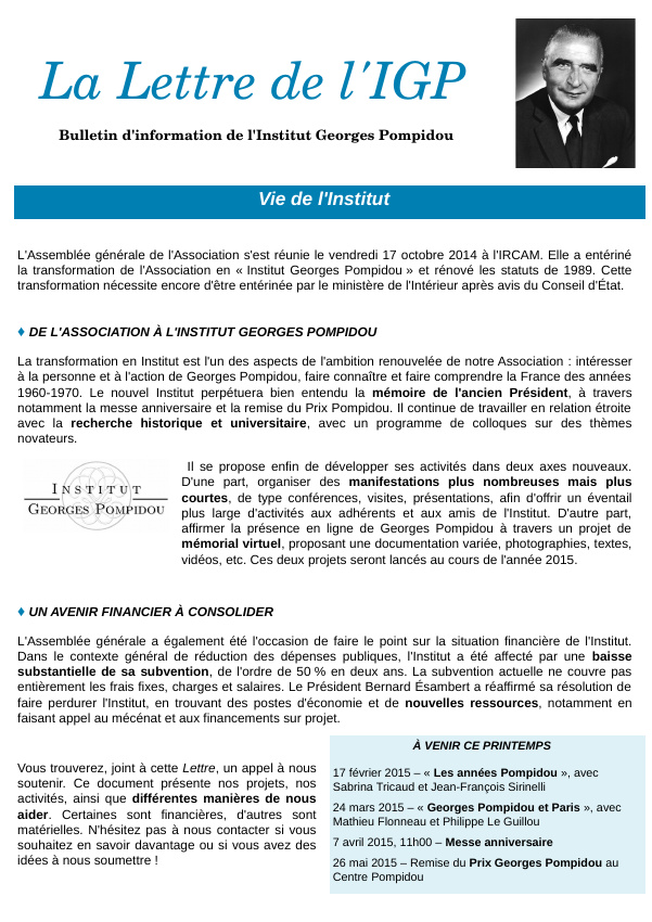 Lettre de l'IGP, no 5 (printemps 2015)