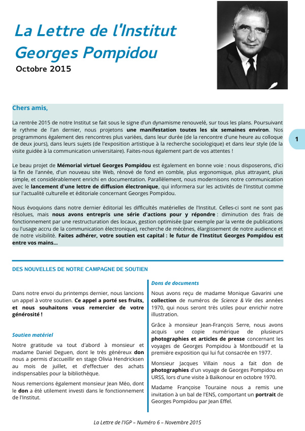 Lettre de l'IGP, no 6 (automne 2015)