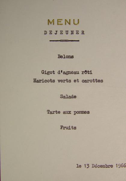 Menu de déjeuner : Matignon, 13 décembre 1966