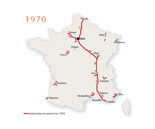 Le réseau autoroutier français en 1970